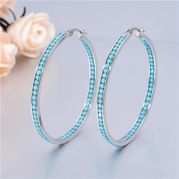 Mult-colors Crystal StainlessSteel Hoop Earring for Women Hypoallergenic Jewelry - Picture 6 of 7